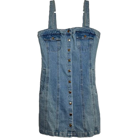 Urban Outfitters BDG Carpenter Denim Dress 100% Cotton Button Front Pockets S - Picture 1 of 5
